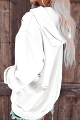 LIZAKOSHT - Distressed Drawstring Long Sleeve Hoodie