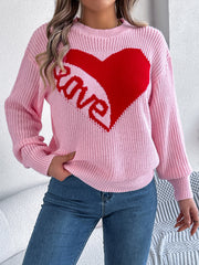 LIZAKOSHT - LOVE Heart Round Neck Dropped Shoulder Sweater
