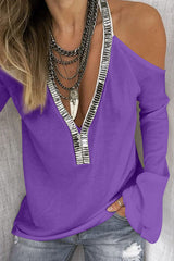 LIZAKOSHT - Sequin V-Neck Cold Shoulder Top