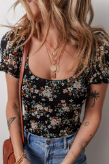 LIZAKOSHT - Printed Scoop Neck Short Sleeve Bodysuit