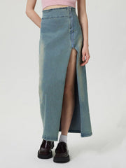 LIZAKOSHT - Slit Denim Skirt with Zip