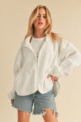 LIZAKOSHT - Zip Up Drop Shoulder Fleece Jacket