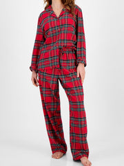 LIZAKOSHT - Plaid Collared Neck Button Up Top and Pants Lounge Set
