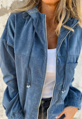 LIZAKOSHT  -  Pocketed Zip Up Long Sleeve Hooded Jacket