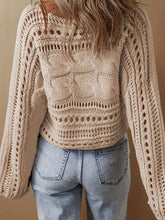LIZAKOSHT - Hollow Out Cable-Knit Boat Neck Sweater