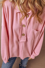 LIZAKOSHT  -  Pocketed Half Button Long Sleeve Sweatshirt