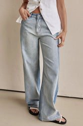 LIZAKOSHT - Contrast Straight Leg Jeans with Pockets