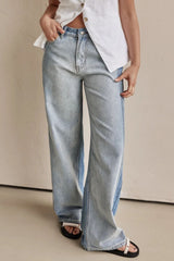 LIZAKOSHT - Contrast Straight Leg Jeans with Pockets