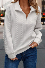 LIZAKOSHT  -  Textured Quarter Zip Long Sleeve Sweatshirt