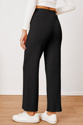 LIZAKOSHT - Textured Elastic Waist Straight Pants