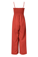 LIZAKOSHT - Smocked Spaghetti Strap Wide Leg Jumpsuit