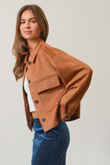 LIZAKOSHT - Suede Button Down Cropped Jacket