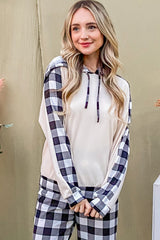 LIZAKOSHT - And The Why Drawstring Hooded Top and Plaid Pants Lounge Set