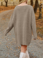 LIZAKOSHT - V-Neck Dropped Shoulder Sweater Dress