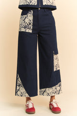 LIZAKOSHT - Davi & Dani Lace Applique Wide Leg Jeans