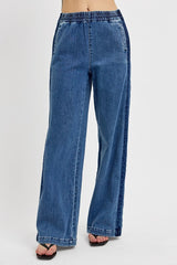 LIZAKOSHT - Full Size Elastic Waist Wide Leg Jeans Plus Size