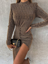 LIZAKOSHT  -  Heathered Mock Neck Long Sleeve Mini Dress
