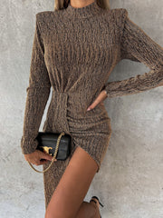LIZAKOSHT  -  Heathered Mock Neck Long Sleeve Mini Dress