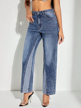 LIZAKOSHT  -  Contrast Patchwork Straight Jeans with Pockets