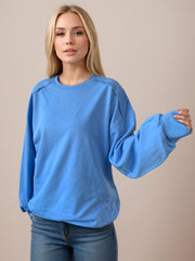 LIZAKOSHT  -  Exposed Seam Round Neck Long Sleeve Sweatshirt