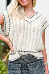 LIZAKOSHT - Cable-Knit V-Neck Sweater Vest