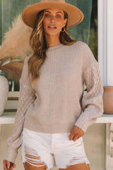 LIZAKOSHT - Cable-Knit Round Neck Dropped Shoulder Sweater