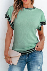 LIZAKOSHT - Round Neck Short Sleeve Knit Top