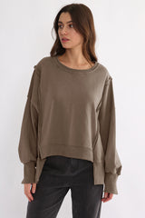 LIZAKOSHT  -  Exposed Seam High-Low Long Sleeve Sweatshirt
