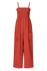 LIZAKOSHT - Smocked Spaghetti Strap Wide Leg Jumpsuit