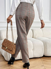 LIZAKOSHT - Perfee Plaid Straight Pants with Pockets