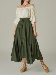 LIZAKOSHT - Smocked Waist Band Ruched Layered Skirt