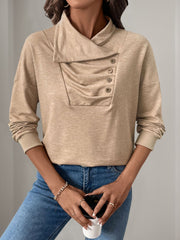 LIZAKOSHT  -  Perfee Asymmetric Mock Neck Long Sleeve Sweatshirt