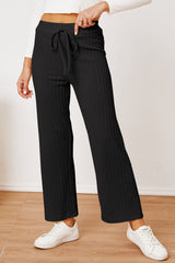 LIZAKOSHT - Textured Elastic Waist Straight Pants