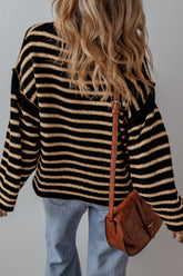 LIZAKOSHT - Stripe Drop Shoulder Round Neck Sweater