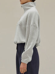 LIZAKOSHT  -  Waffle Knit Drawstring Half Zip Long Sleeve Sweatshirt