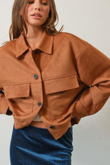 LIZAKOSHT - Suede Button Down Cropped Jacket