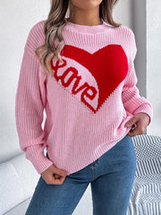 LIZAKOSHT - LOVE Heart Round Neck Dropped Shoulder Sweater