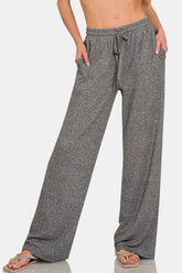 LIZAKOSHT - Drawstring Wide Leg Pants with Side Pockets