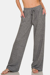 LIZAKOSHT - Drawstring Wide Leg Pants with Side Pockets