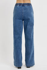 LIZAKOSHT - Full Size Elastic Waist Wide Leg Jeans Plus Size