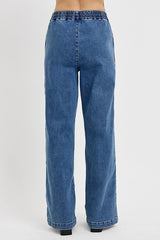 LIZAKOSHT - Full Size Elastic Waist Wide Leg Jeans Plus Size