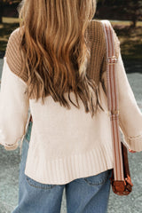 LIZAKOSHT - Slit Color Block Turtleneck Long Sleeve Sweater