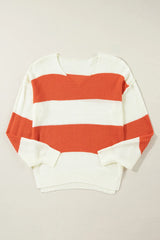 LIZAKOSHT - Color Block Dropped Shoulder V-Neck Sweater