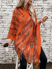LIZAKOSHT  -  Fringe Contrast Hooded Poncho