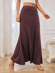 LIZAKOSHT - Solid Elastic Waist Maxi Skirt