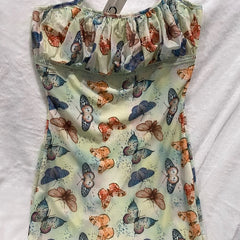 LIZAKOSHT - 2000s fashion Hot Selling Floral Suspender Skirt Butterfly Print Sexy Dress Summer