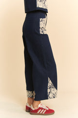 LIZAKOSHT - Davi & Dani Lace Applique Wide Leg Jeans