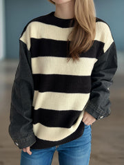 LIZAKOSHT - Contrast Round Neck Long Sleeve Sweater