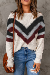 LIZAKOSHT - Contrast Dropped Shoulder Long Sleeve Sweater