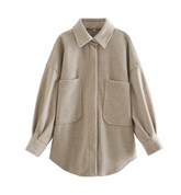 Lizakosht Casual Woman Camel Loose Pocket Woolen Shirt 2021 Fashion Ladies Autumn Long Sleeve Thick Blouse Coat Female Long Outwear